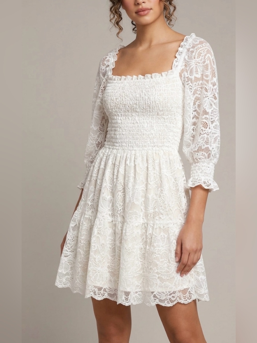 NWT BALTIC BORN Women's Off White Tate Smocked Lace Mini Dress Size Medium